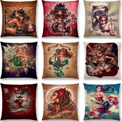 Movie Cartoon Beautiful Heroine Lovely Girls Wonder Lady Beauty Woman Warrior Cushion Cover Home Decor Sofa Throw Pillow Case