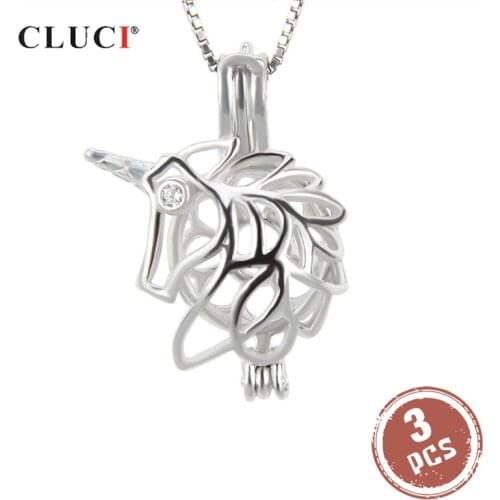 CLUCI 3pcs 925 Sterling Silver Cage Pendant for Women Making Necklace Silver 925 Pearl Locket SC097SB