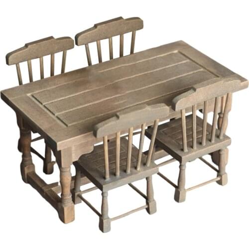 Wooden 1:12 Dollhouse Dining Table Chair Furniture Model DIY Kitchen Decor Pretend Play Toy Gift