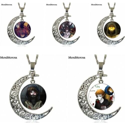 For Women Men Party Design Fashion Glass Crescent Moon Women Necklace Pendants Creepy Pasta Ticci Toby Jeff And Jane