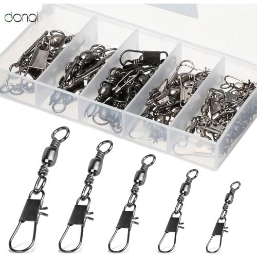 DONQL 50/100/Pcs Swivels Fishing Connector Bearing Interlock Snap Fishhook Lure Line Connector Winter Fishing Tackle Accessories