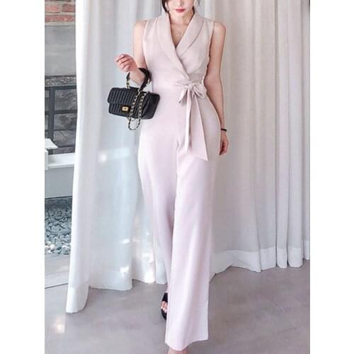 Elegant Business Sleeveless Jumpsuits Women New Wide Leg Long Playsuits Casual Office Lady Work Wear Rompers