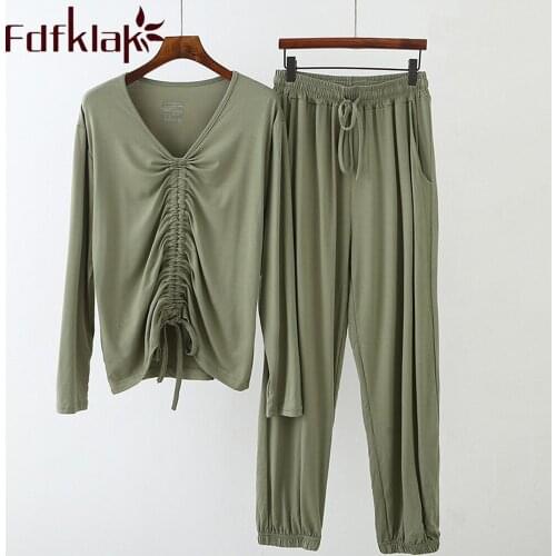 Fdfklak 2020 New Design Modal Pajamas For Womens Set Pyjamas Autumn Mujer Pijama Sleepwear Nightwear 2Pcs Home Suits