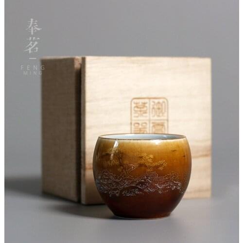 Paint Lotus Flowers Retro Ceramic Teacup Handmade Tea Cup Household Chinese Top Quality Designer Cool Coffee Mug Gift For Friend