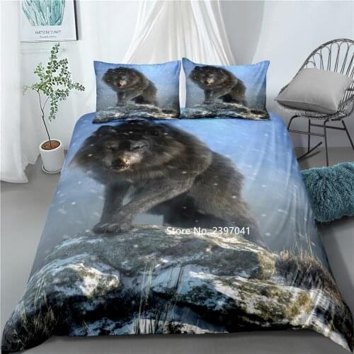 2-3 Wolf Pattern Bedding Set High Quality Comfortable Down Quilt Cover Pillowcase Boys Bedroom Decoration Queen King Full Size