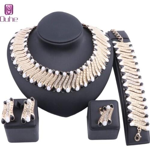 Fashion Dubai Crystal Necklace Earring Jewelry Set Gold Color Nigerian Wedding African Beads Jewelry Sets Parure Bijoux Femme
