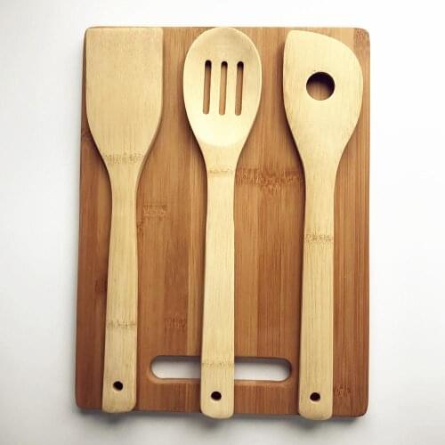 Kitchen Cutting Board with Bamboo Utensils Set