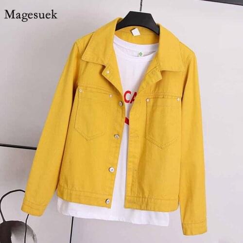 Fashion Denim Loose Jeans Jacket and Coat 2020 New Overcoat Long Sleeve Jacket Ladies Tops Autumn Yellow Jacket Women 7121 50