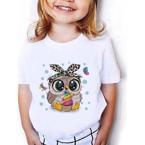 Toddler Girl favorite Cartoon Style T shirt Cute Owl Print White O Neck T-shirt Kids Fashion Cozy Casual Tshirt For Children
