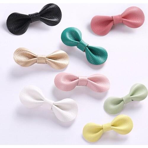 10pcs/lot Cute Round Hair Bows with Clips Soft PU Kids Bowknot Hairpins Hairgrips Barrettes Daily School Hair Accessories