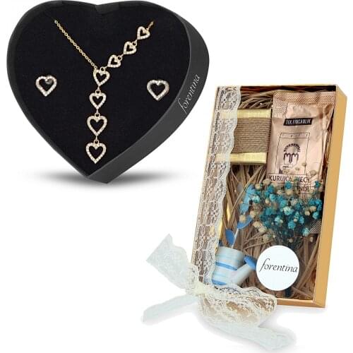 Forentina Sallantılı Kalp Kolye küpe Set PS1520