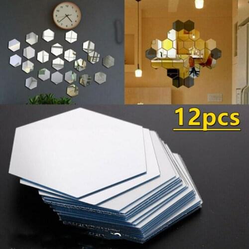 Practical 12Pcs Hexagon Mirror Sticker Self-adhesiveTiles Bathroom Decorative Mirror Stickers Decor Bathroom Modern Accessories