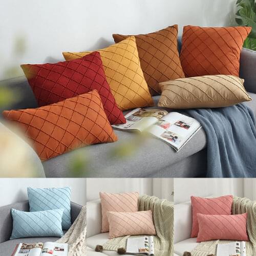 Nordic Suede Plaid Cushion Cover Sofa Decoration Home Car Soft Solid Color Pillowcase Simple 30X50CM/45X45CM
