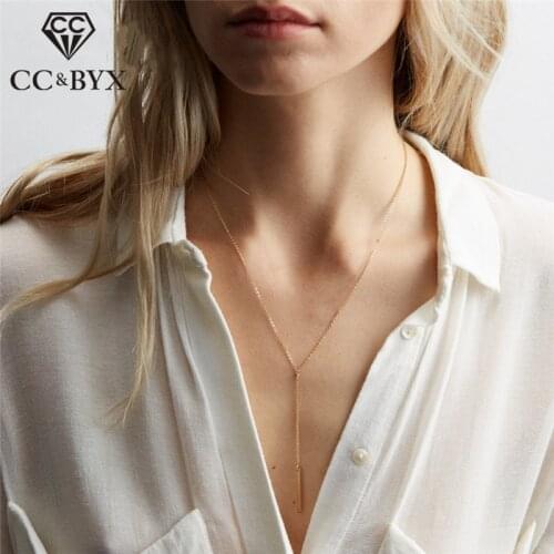 CC 100% Pure Silver Necklaces Pendants For Women Long Stick Choker Necklace Link Chain Fashion Jewelry Minimalism Colar CCN312