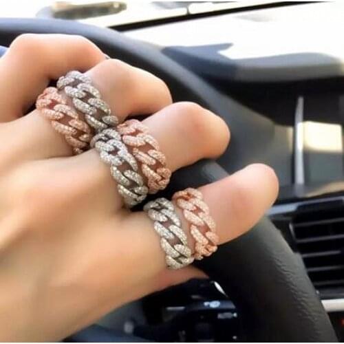 Luxury Mens Cuban Link Rings 925 sterling Silver Ice Out Pave AAAAA cz Statement Party Rings For Women men Hiphop Jewelry
