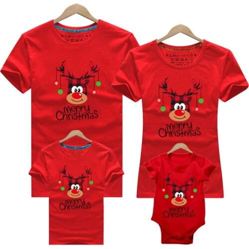 Family Christmas T-Shirts Matching Clothes Fashion Christmas Clothes Adult Kids Short sleeve T-shirt And Baby Romper