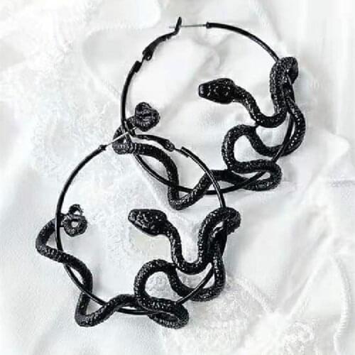 Goth Snake Hoop Earrings Gothic Snake Gorgeous Witch Anima Alternative Jewellery Halloween Punk Fashion Women Gift Big Charm New