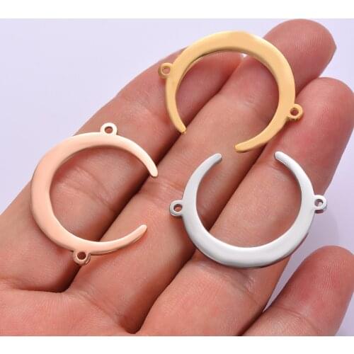 10pcs 3 Colors Stainless Steel Moon Charms Connectors Jewelry Accessories Fit Women DIY Bracelet Pendant Necklace 23.5X30mm