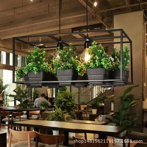 Modern Simple wood&Iron Chandelier lighting 3 kinds wrought iron plant pot bar restaurant balcony creative suspension lamp light