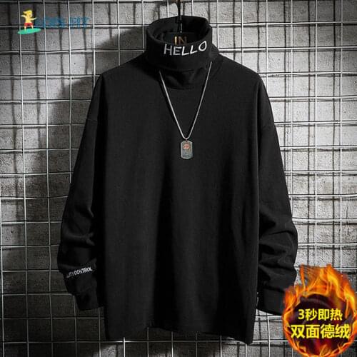 Sweatshirt Men Long Sleeve Half High Neck Plus Velvet Tops Mens Warm Double-sided Velvet Long-sleeved T-shirt Harajuku