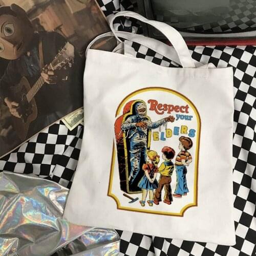 Respect your elders devil new fashion letter prints tops tees fun ins Vintage female Harajuku canvas college shoulder bags