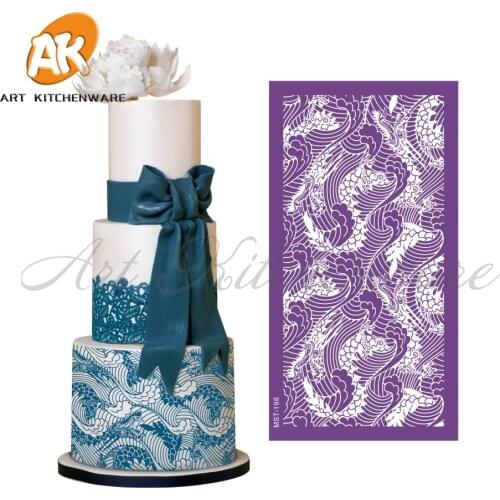Dragons Mesh Stencil Lace Cake Stencil Wedding Cake Decorating Tools Soft Fabric Stencils for Fondant Cake Mold Bakery