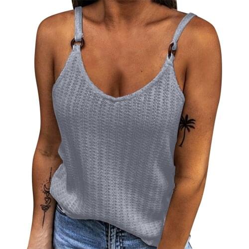 Pure Colour Knitting Camisole Camis Female Sexy Off-shoulder Strap Tank Tops Summer Comfy V-neck Vests Classic Street Singlet