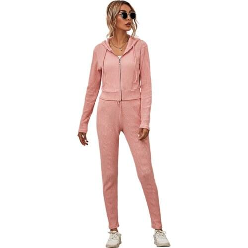 Spring Casual Women Sweat Suits Long Sleeve Hooded Cardigan Zipper Tops And Pants Jogging Two Piece Female Street Sweatshirt Set
