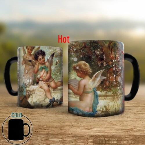 Vintage European Classical Angel 350ml Color Changing Magic Ceramic Creative Tea Cup Coffee Mug