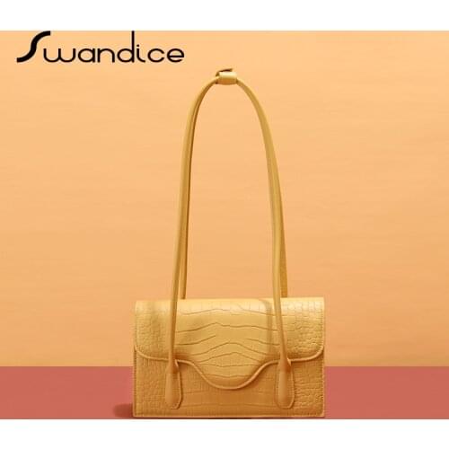 Vintage Crocodile Long Handle Elegant Baguette Handbags Chic Crossbody Messenger Shoulder Bags Women Female Ladies 2020 French