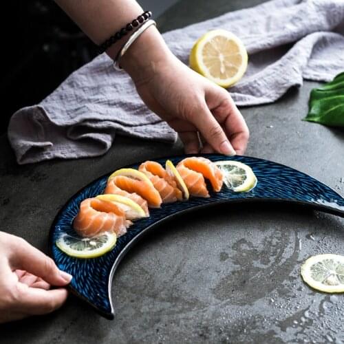 Japanese Sushi Plate Ceramic Creative Moon Shape Dish Snacks Snack Plate Personality Retro Tableware Ceramica Set Plate
