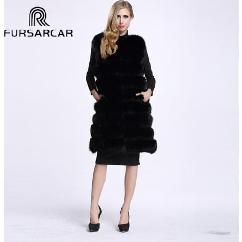 100% Genuine Real Fox Fur Vest Coat Women New Winter Warm Charm Fashion Slims Medium Long Natural Fox Fur Vests Female JacketV40