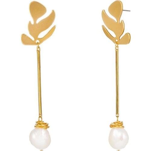 Bohemian Dangle Drop Pearl Earrings for Women 's earrings Gold Color Leaf Shape Jewelry Party Wedding Accessorie