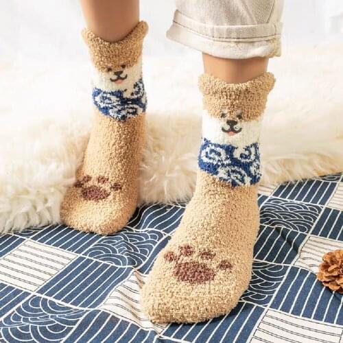 Women Gril Warm Socks Plush Fleece Home Socks Autumn Winter Cat Claws Warm Sleeping Floor