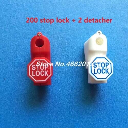 200 PCS Red 6 MM diameter Anti-Theft Magnetic Security Stop Locks + 2 Mini Security Detacher Magnetic