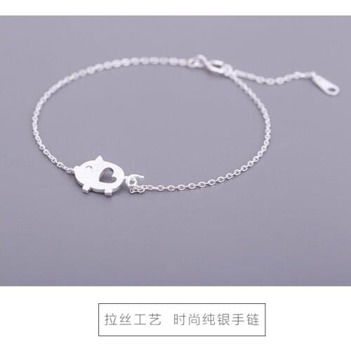 S925 sterling silver hand-drawing piglet bracelet