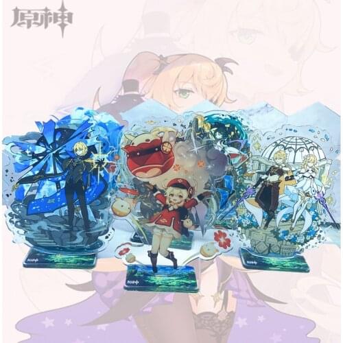 Anime Genshin Impact KeyChain Fashion Figure Bennett Zhongli Qiqi Diluc Cosplay Stand Card Kaeya Student Accessory Standsing