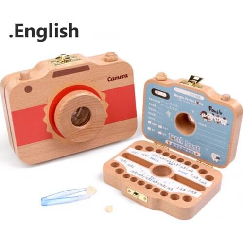 Baby Wood Teeth Box Organizer Milk Teeth English Storage Save Collect baby tooth box Milk Teeth Lanugo For Baby Growth Souvenir