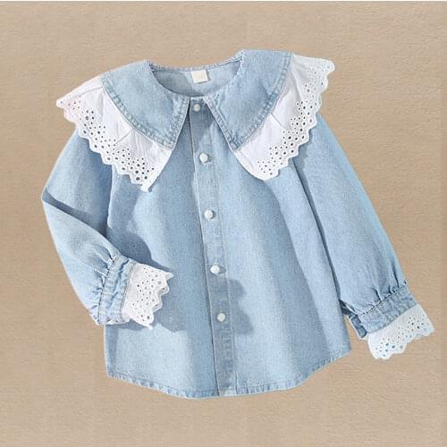 2021 Spring Girls Denim Shirts for Kids Fashion Baby Long Sleeve Clothes Cotton Children Clothing for Teens 6 8 10 12 14 Years