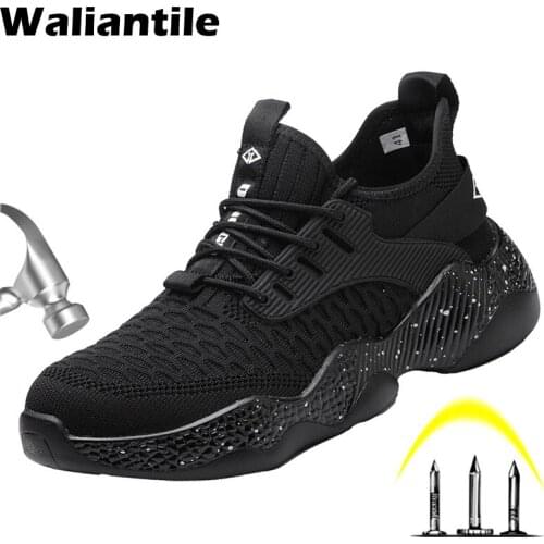 Waliantile Breathable Safety Work Shoes Boots For Men Steel Toe Cap Indestructible Working Shoes Anti-slip safety Sneakers Shoes