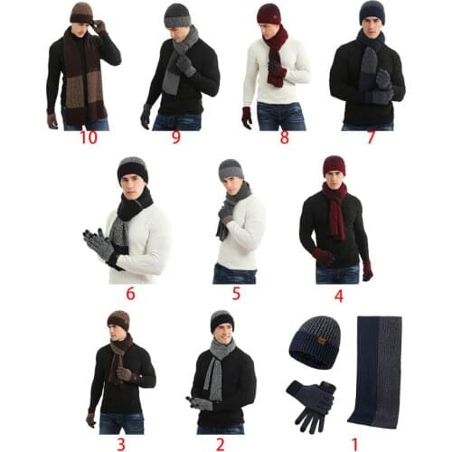 68UA 3 Pcs/set Unisex New Double-sided Color Matching Scarf Autumn Winter Fashion Men Women Simple Thickening Hat Gloves Set