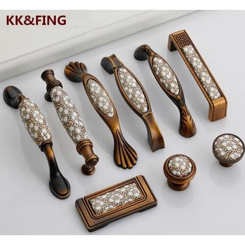 KK&FING Antique Coffee Ceramic Zinc Alloy Cabinet Handles Drawer Knobs Kitchen Wardrobe Cupboard Door Pulls Furniture Hardware