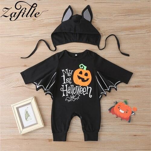 ZAFILLE 2021 My First Halloween Clothes For Baby Rompers Hooded Funny Evil Jumpsuits For Kids Party Baby Halloween Costume