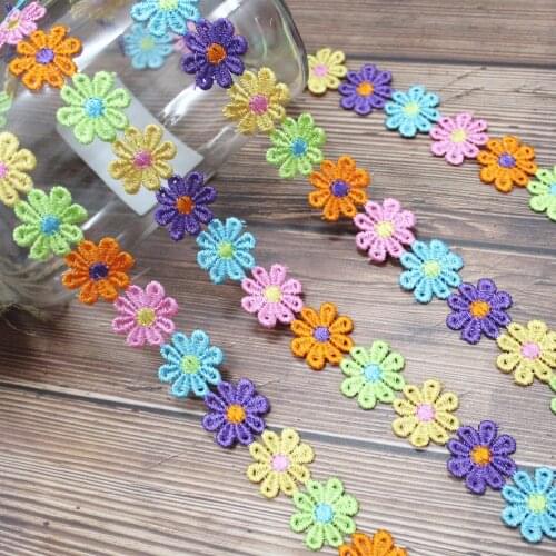 Width 25mm Bilateral 1 Yard Lace Trim Ribbon Colorful Flowers Embroidered Net Tape Ribbon Fabric Home Decoration Hair Accessory