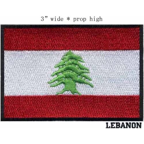 Lebanon 3" wide embroidery flag patch for a white stripes/army badges/one green tree on it