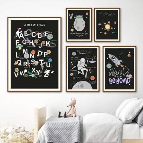 Cartoon Solar System Astronaut Alphabet Wall Art Canvas Painting Nordic Posters And Prints Wall ​Pictures Kids Cute Room Decor