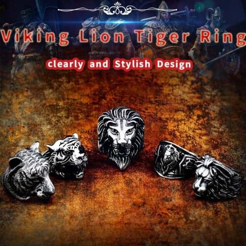 Beier 316L Stainless Steel nose viking lifelike Lion tiger animal Amulet Odin for men scandinavian wholesale ring jewelry LR307