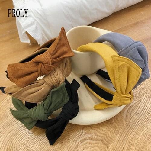 PROLY New Fashion Women Hair Accessories Solid Suede Headband Big Bow Knot Headwear Casual Turban Classic Hair Hoop Wholesale