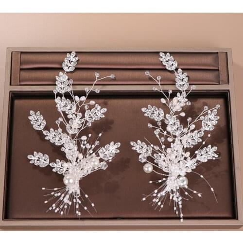 New Arrival Simulated Pearl Silver Color Hair Clip Pins Barrette Rhinestone Women Hair Jewelry Leaves Bridal Wedding Accessories