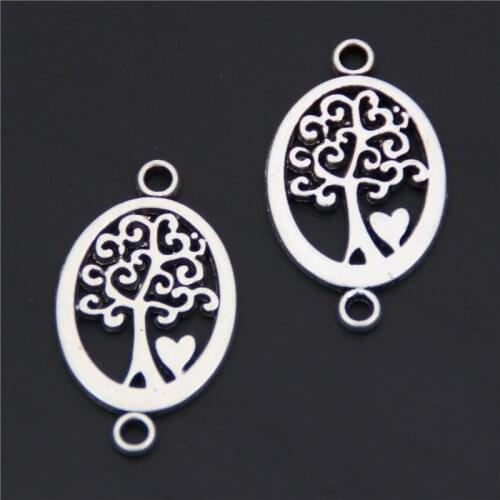 30pcs Silver Color Tree With Heart Connector Charms Oval Shaped Jewelry Finding Bracelet Accessories A2586